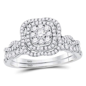 Radiant Love: 14kt White Gold Round Diamond Bridal Wedding Ring Band Set 5/8 Cttw - Top View