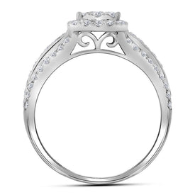 Radiant Love | 14kt White Gold Round Diamond Double Halo Bridal Wedding Ring Band Set 1 Cttw | Splendid Jewellery - Splendid Jewellery