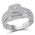 Radiant Love | 14kt White Gold Round Diamond Double Halo Bridal Wedding Ring Band Set 1 Cttw | Splendid Jewellery - Splendid Jewellery