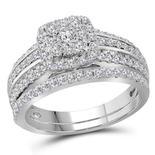 Load image into Gallery viewer, Radiant Love | 14kt White Gold Round Diamond Double Halo Bridal Wedding Ring Band Set 1 Cttw | Splendid Jewellery - Splendid Jewellery
