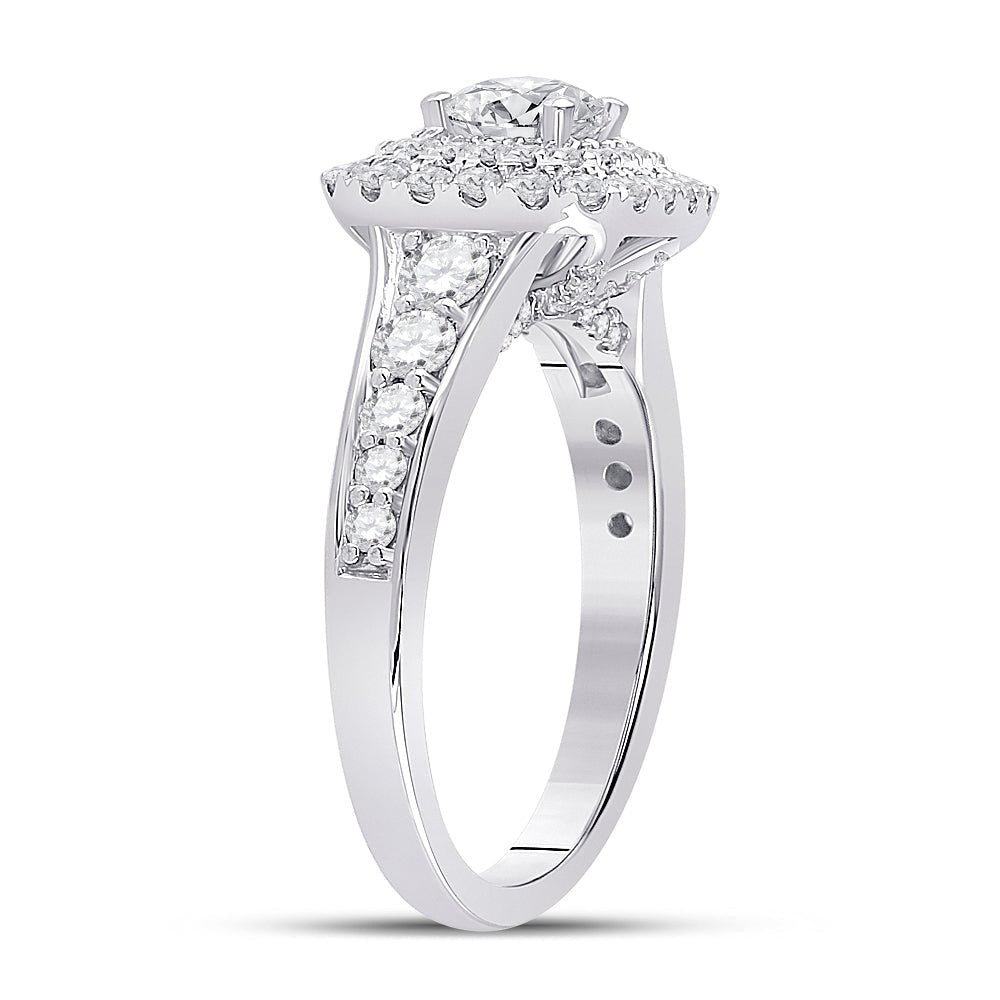 Radiant Love: 14kt White Gold Round Diamond Halo Bridal Wedding Engagement Ring 1 - 3/4 Cttw - Splendid Jewellery