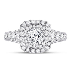 Radiant Love: 14kt White Gold Round Diamond Halo Bridal Wedding Engagement Ring 1-3/4 Cttw - Front View
