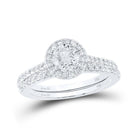 Radiant Love: 14kt White Gold Round Diamond Halo Bridal Wedding Ring Band Set 1 - 1/4 Cttw - Splendid Jewellery