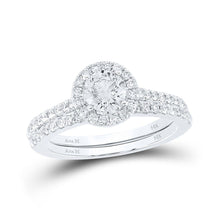 Load image into Gallery viewer, Radiant Love: 14kt White Gold Round Diamond Halo Bridal Wedding Ring Band Set 1 - 1/4 Cttw - Splendid Jewellery