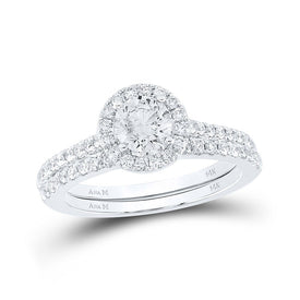 Radiant Love: 14kt White Gold Round Diamond Halo Bridal Wedding Ring Band Set 1 - 1/4 Cttw - Splendid Jewellery