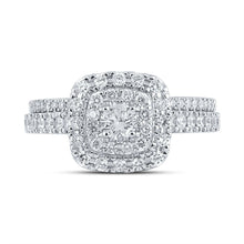 Load image into Gallery viewer, Radiant Love: 14kt White Gold Round Diamond Halo Bridal Wedding Ring Band Set 1 Cttw - Splendid Jewellery