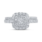 Radiant Love: 14kt White Gold Round Diamond Halo Bridal Wedding Ring Band Set 1 Cttw - Splendid Jewellery