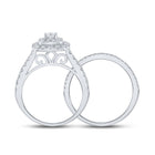 Radiant Love: 14kt White Gold Round Diamond Halo Bridal Wedding Ring Band Set 1 Cttw - Side View