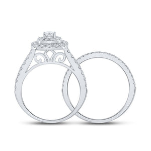 Radiant Love: 14kt White Gold Round Diamond Halo Bridal Wedding Ring Band Set 1 Cttw - Splendid Jewellery