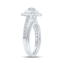 Load image into Gallery viewer, Radiant Love: 14kt White Gold Round Diamond Halo Bridal Wedding Ring Band Set 1 Cttw - Second Side View