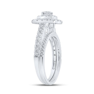 Radiant Love: 14kt White Gold Round Diamond Halo Bridal Wedding Ring Band Set 1 Cttw - Splendid Jewellery