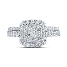 Load image into Gallery viewer, Radiant Love: 14kt White Gold Round Diamond Halo Bridal Wedding Ring Band Set 1 Cttw - Front View