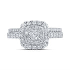 Radiant Love: 14kt White Gold Round Diamond Halo Bridal Wedding Ring Band Set 1 Cttw - Front View