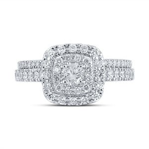 Radiant Love: 14kt White Gold Round Diamond Halo Bridal Wedding Ring Band Set 1 Cttw - Splendid Jewellery