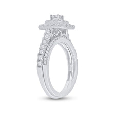Load image into Gallery viewer, Radiant Love: 14kt White Gold Round Diamond Halo Bridal Wedding Ring Band Set 1 Cttw - Top View