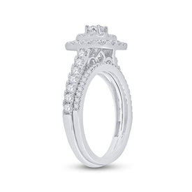 Radiant Love: 14kt White Gold Round Diamond Halo Bridal Wedding Ring Band Set 1 Cttw - Top View