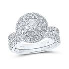Radiant Love: 14kt White Gold Round Diamond Halo Bridal Wedding Ring Band Set - Splendid Jewellery