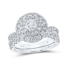 Radiant Love: 14kt White Gold Round Diamond Halo Bridal Wedding Ring Band Set - Splendid Jewellery