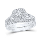 Radiant Love: 14kt White Gold Round Diamond Halo Bridal Wedding Ring Band Set - Splendid Jewellery