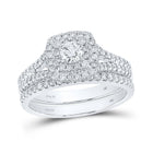 Radiant Love: 14kt White Gold Round Diamond Halo Bridal Wedding Ring Band Set - Splendid Jewellery