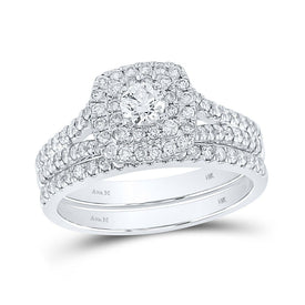 Radiant Love: 14kt White Gold Round Diamond Halo Bridal Wedding Ring Band Set - Splendid Jewellery