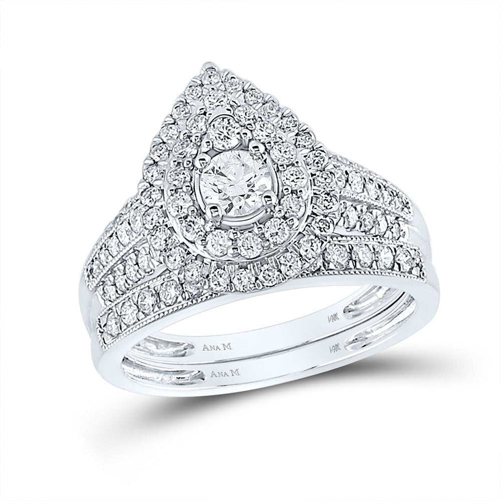 Radiant Love | 14kt White Gold Tear Halo Diamond Bridal Wedding Ring Set 1 Cttw | Splendid Jewellery - Splendid Jewellery