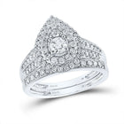 Radiant Love | 14kt White Gold Tear Halo Diamond Bridal Wedding Ring Set 1 Cttw | Splendid Jewellery - Splendid Jewellery