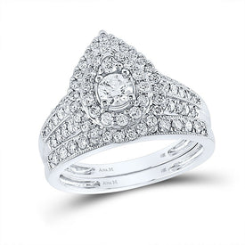 Radiant Love | 14kt White Gold Tear Halo Diamond Bridal Wedding Ring Set 1 Cttw | Splendid Jewellery - Splendid Jewellery