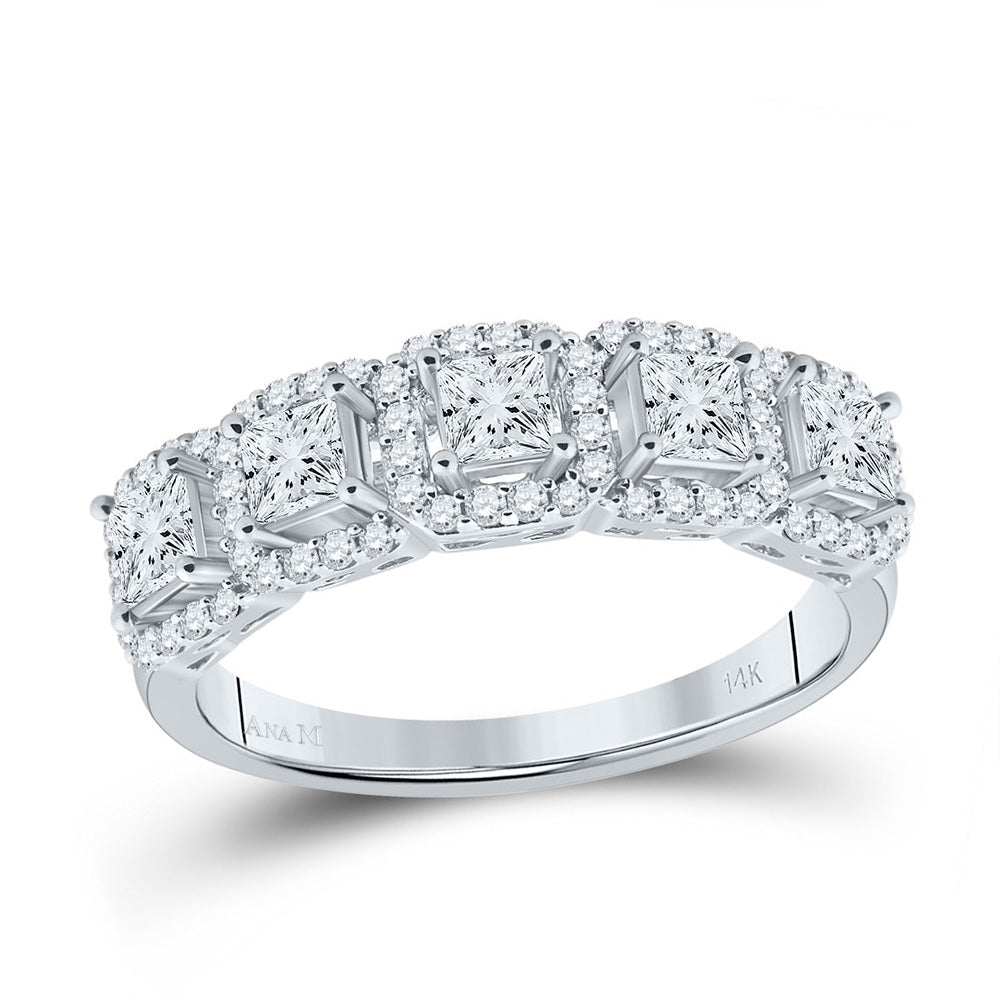 Radiant Love | 14kt White Gold Womens Princess Diamond 5 - Stone Anniversary Ring 1 Cttw | Splendid Jewellery - Splendid Jewellery