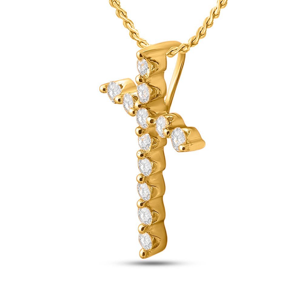 Radiant Love: 14kt Yellow Gold Diamond Cross Pendant - Splendid Jewellery