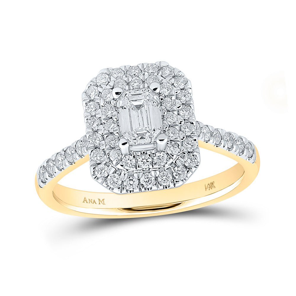 Radiant Love: 14kt Yellow Gold Emerald Diamond Halo Bridal Wedding Engagement Ring 1 Cttw - Splendid Jewellery