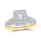 Radiant Love: 14kt Yellow Gold Emerald Diamond Halo Bridal Wedding Ring Band Set - Splendid Jewellery