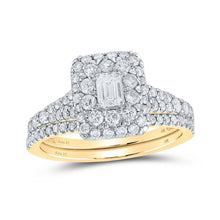 Load image into Gallery viewer, Radiant Love: 14kt Yellow Gold Emerald Diamond Halo Bridal Wedding Ring Band Set - Splendid Jewellery