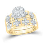 Radiant Love: 14kt Yellow Gold His Hers Round Diamond Cluster Matching Wedding Set - Second Side View