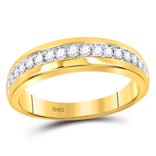 Load image into Gallery viewer, Radiant Love: 14kt Yellow Gold His Hers Round Diamond Square Matching Wedding Set 1-1/5 Cttw - Second Side View