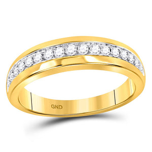 Radiant Love: 14kt Yellow Gold His Hers Round Diamond Square Matching Wedding Set 1 - 1/5 Cttw - Splendid Jewellery