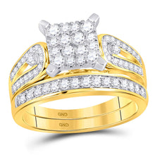 Load image into Gallery viewer, Radiant Love: 14kt Yellow Gold His Hers Round Diamond Square Matching Wedding Set 1-1/5 Cttw - Front View