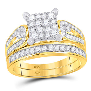 Radiant Love: 14kt Yellow Gold His Hers Round Diamond Square Matching Wedding Set 1 - 1/5 Cttw - Splendid Jewellery