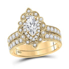 Radiant Love: 14kt Yellow Gold Marquise Diamond Halo Bridal Wedding Ring Band Set - Splendid Jewellery