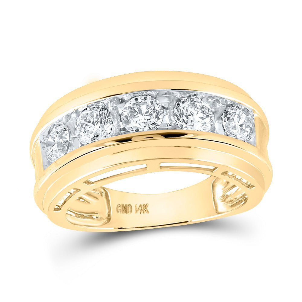 Radiant Love: 14kt Yellow Gold Mens Round Diamond 5 - Stone Wedding Band Ring 2 Cttw - Splendid Jewellery