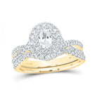 Radiant Love: 14kt Yellow Gold Oval Diamond Halo Bridal Wedding Ring Band Set 1 Cttw - Splendid Jewellery