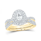 Radiant Love: 14kt Yellow Gold Oval Diamond Halo Bridal Wedding Ring Band Set 1 Cttw - Splendid Jewellery