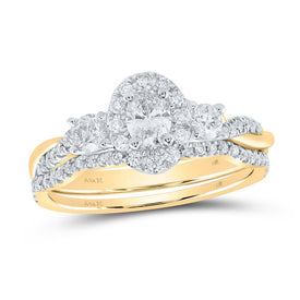 Radiant Love: 14kt Yellow Gold Oval Diamond Halo Bridal Wedding Ring Band Set - Splendid Jewellery
