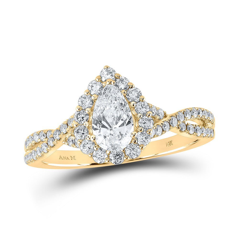 Radiant Love: 14kt Yellow Gold Pear Diamond Halo Bridal Wedding Engagement Ring 1 Cttw - Splendid Jewellery