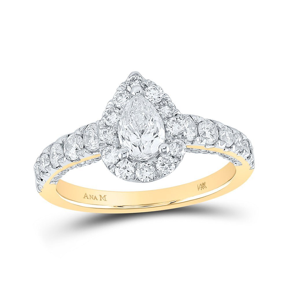 Radiant Love: 14kt Yellow Gold Pear Diamond Halo Bridal Wedding Engagement Ring - Splendid Jewellery