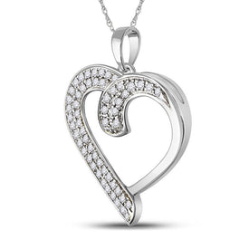 Radiant Love Affair Diamond Pendant | 10kt White Gold Womens Round Diamond Heart Pendant 1/4 Cttw - Splendid Jewellery