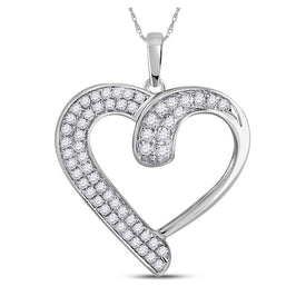Radiant Love Affair Diamond Pendant | 10kt White Gold Womens Round Diamond Heart Pendant 1/4 Cttw - Splendid Jewellery