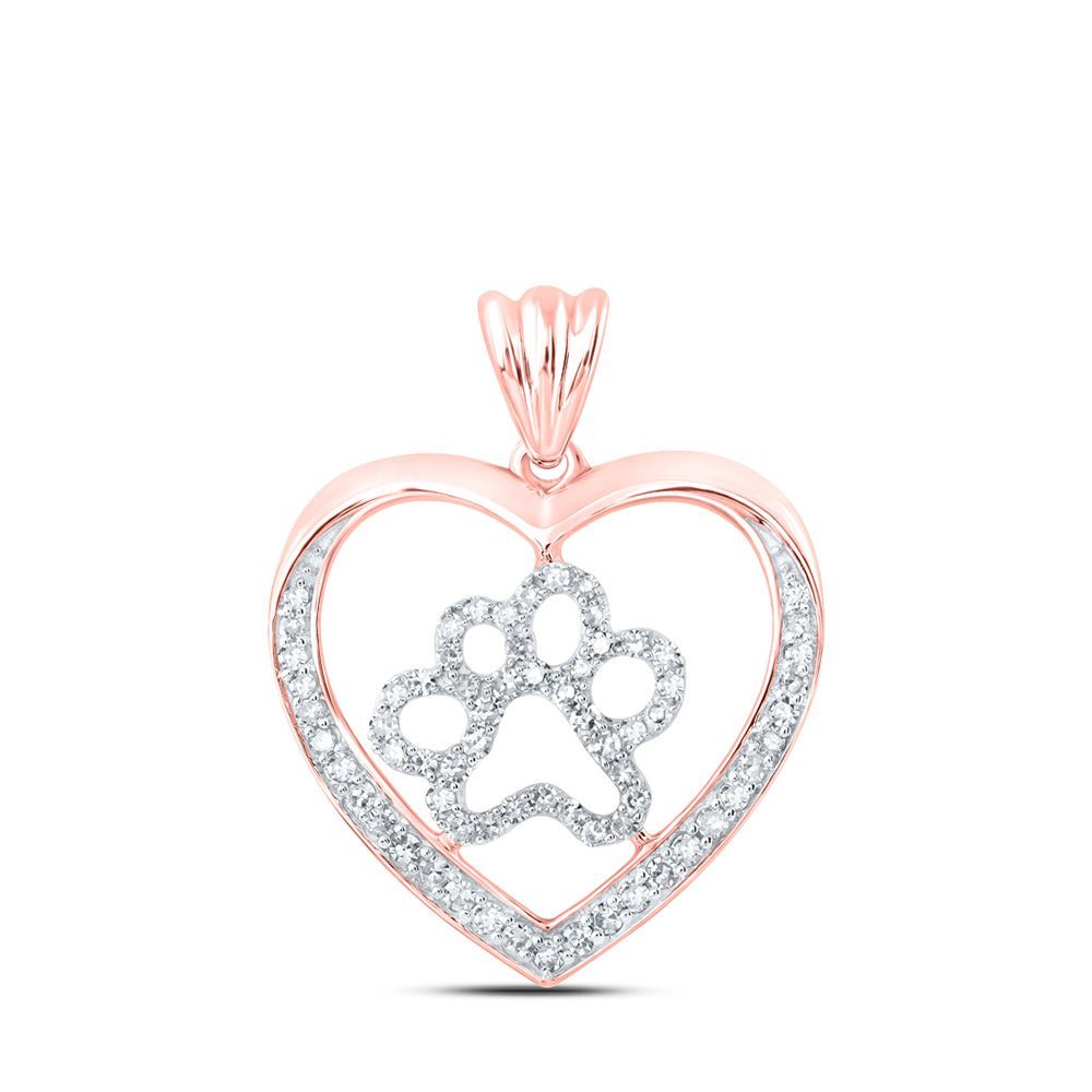 Radiant Love and Paw Diamond Pendant | 10kt Rose Gold 1/3 Cttw Heart Necklace - Splendid Jewellery
