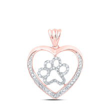 Load image into Gallery viewer, Radiant Love and Paw Diamond Pendant | 10kt Rose Gold 1/3 Cttw Heart Necklace - Splendid Jewellery