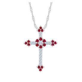 Radiant Love Cross Pendant | 10kt White Gold Womens Round Lab - Created Ruby Cross Pendant 1 Cttw | Splendid Jewellery - Splendid Jewellery